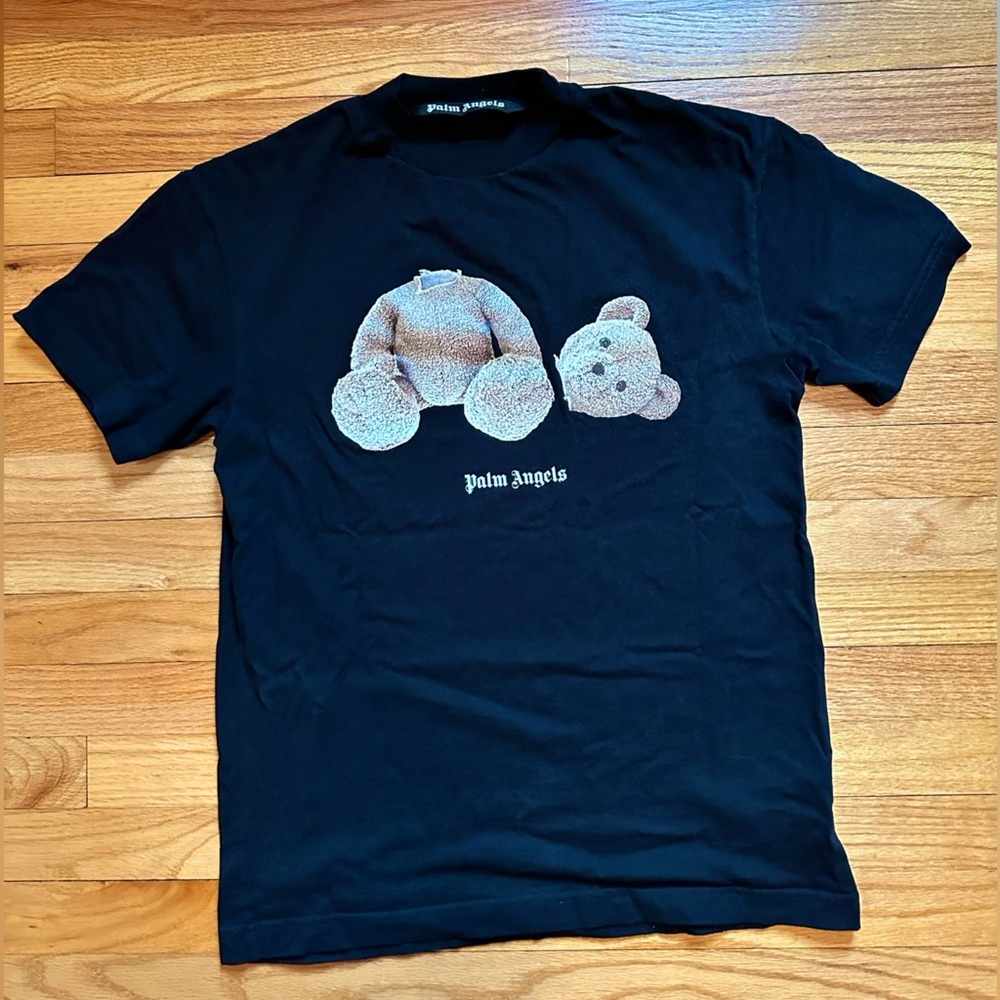 Palm Angels Logo Print T-Shirt Teddy Bear Black Size:S